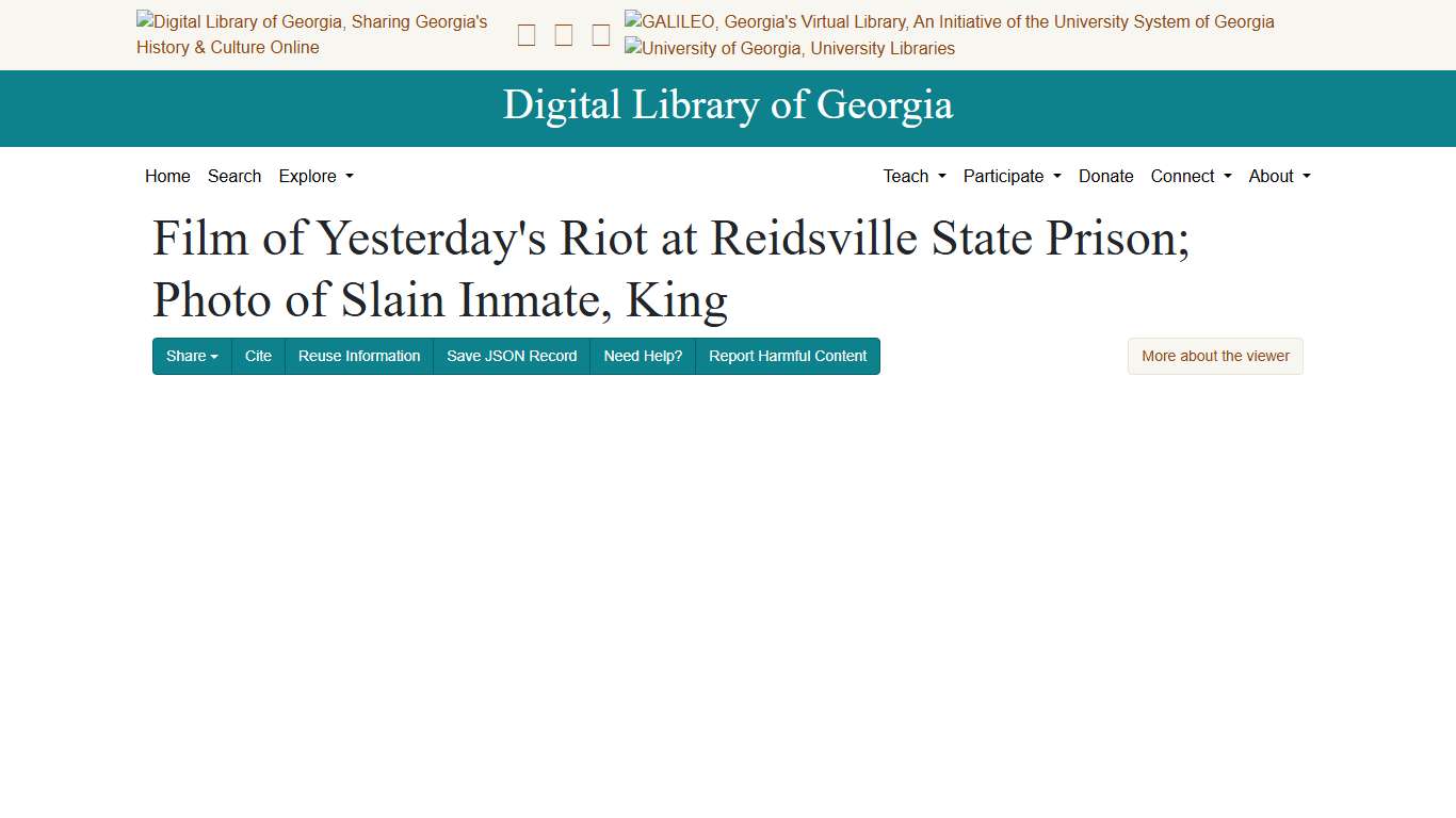 Film of Yesterday's Riot at Reidsville State Prison; Photo of Slain Inmate, King - Digital Library of Georgia