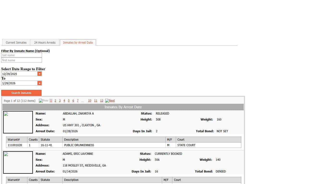 Inmates by Arrest Date